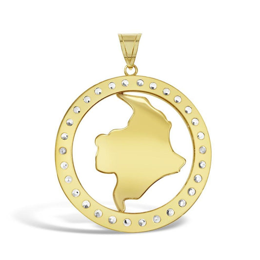 14K Gold Colombia Flag Map Round Pendant