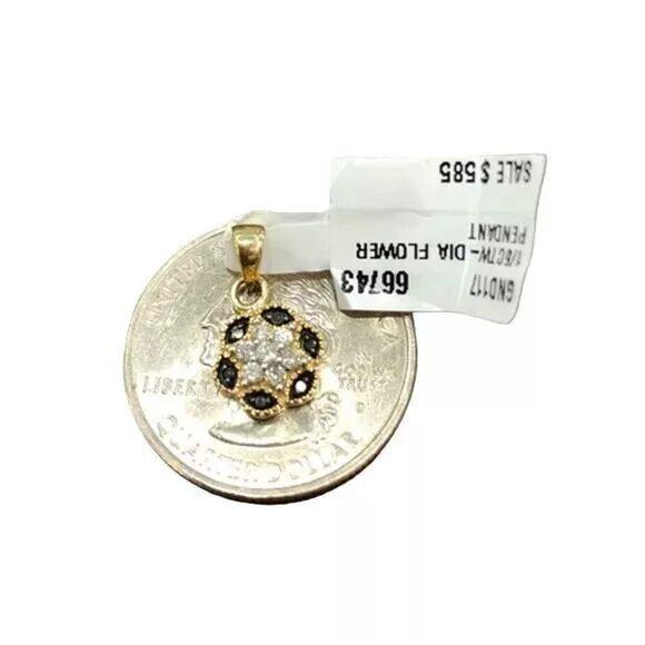 Black Diamond Flower Pendant Charm 14k Yellow Gold 0.22cttw