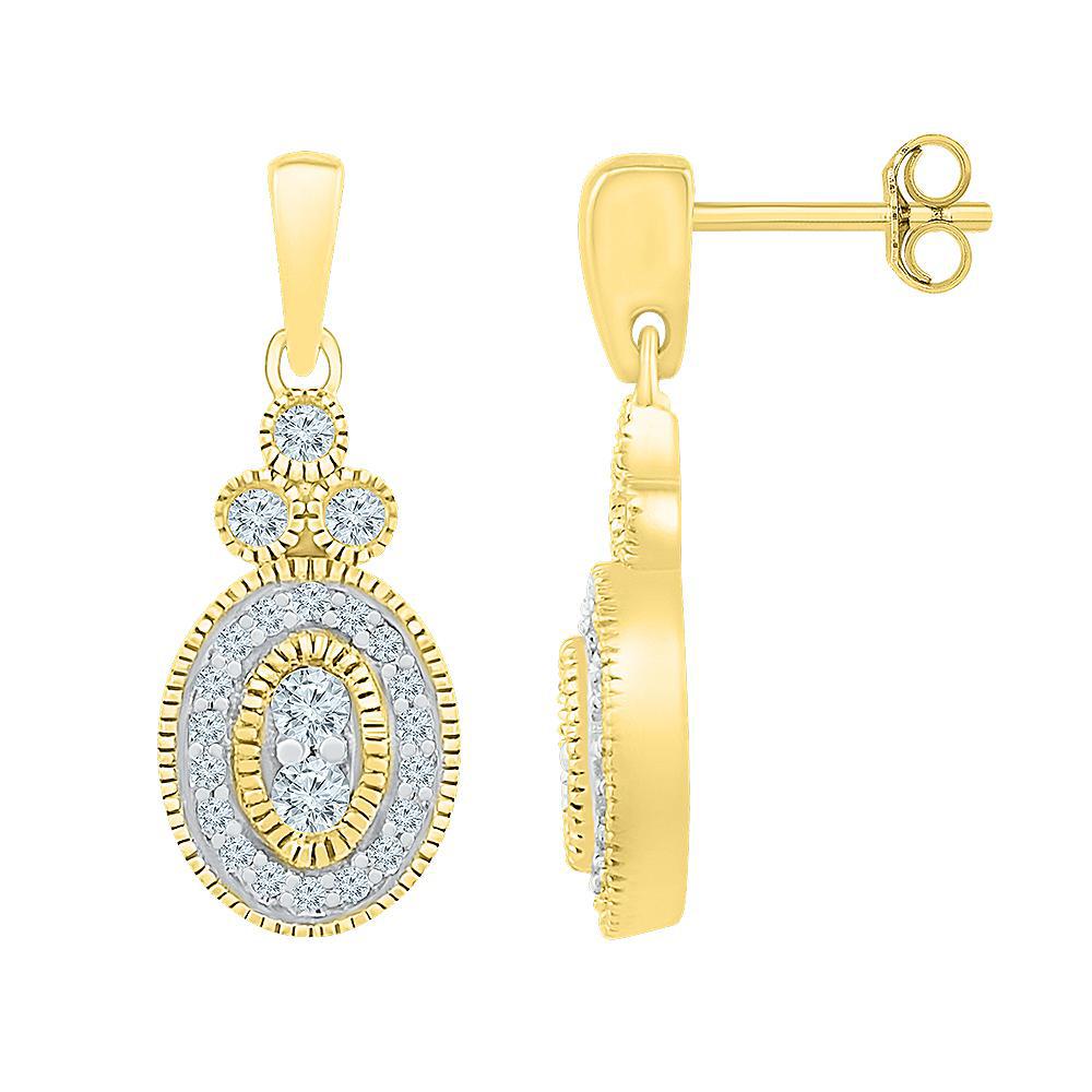 0.25ctw Round Diamond Oval Stud Drop Dangle Earrings 10k Yellow Gold Screw back