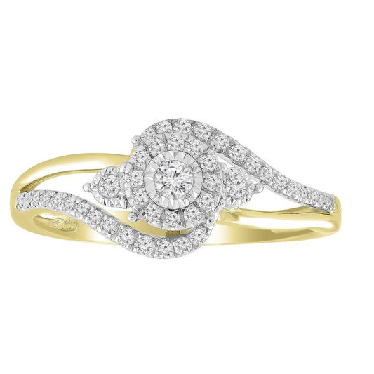 0.25 cttw Diamond Round Cluster Bypass Ring 10k Yellow Gold
