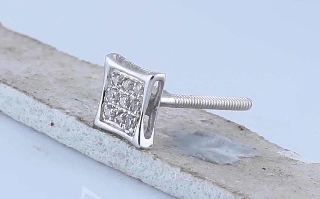 Diamond Square Cluster Kite Mens Stud Earrings 10k White Gold Screw back