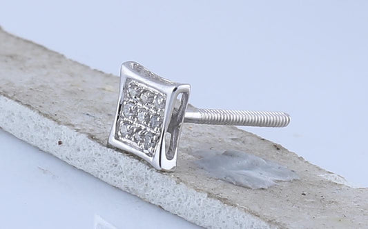 Diamond Square Cluster Kite Mens Stud Earrings 10k White Gold Screw back