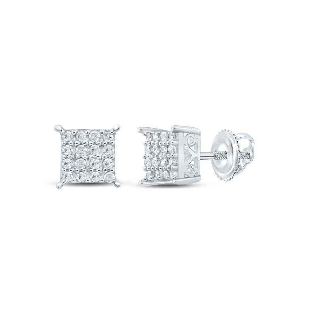 Diamond Square Stud Earrings 925 Sterling Silver Screw Back Mens