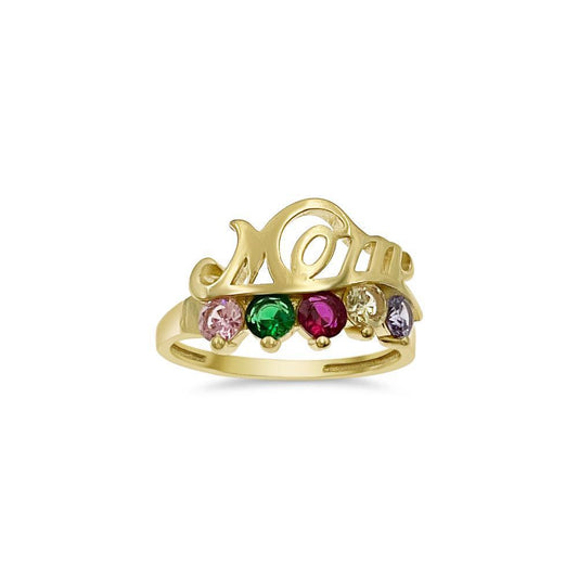 14K Yellow Gold Mom 5 Birthstone Ring