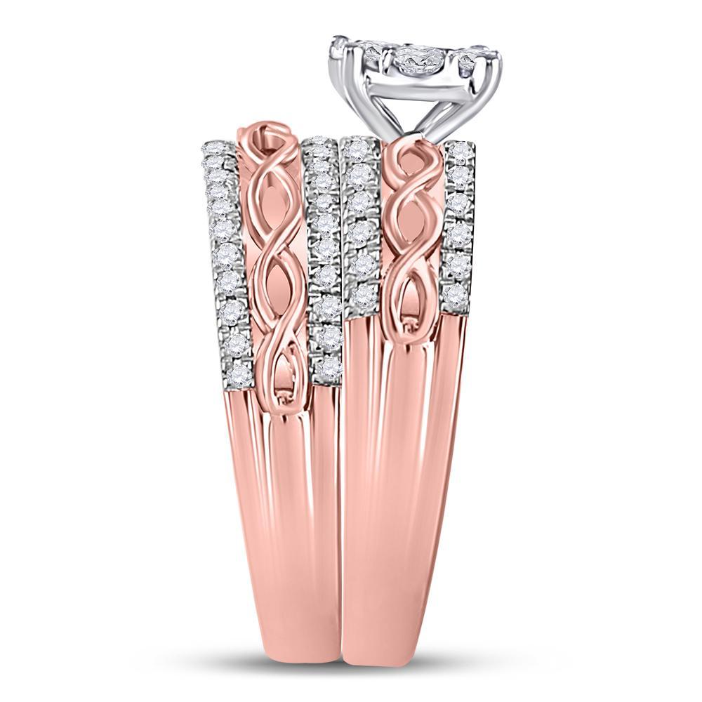 1Cttw Diamond Twist Matching Trio His Hers Bridal Wedding Ring Set 10k Rose Gold