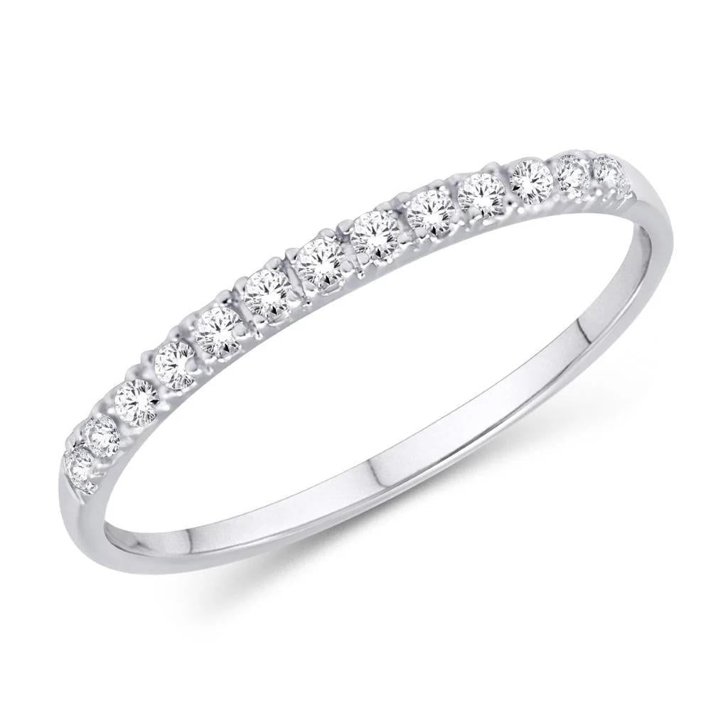 Diamond Band Ring 10k White Gold Stackable Wedding Womens Dainty 0.10ctw
