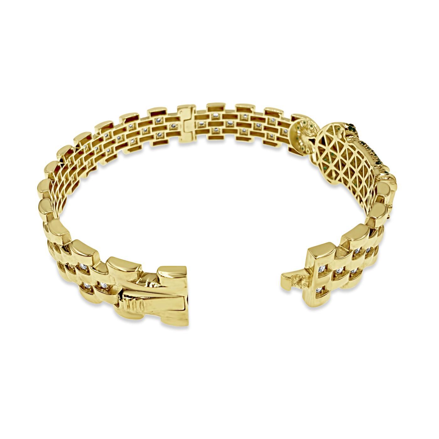 10K Yellow Gold Mens Saint Jude Bracelet Green CZ Hinged Bangle Statement