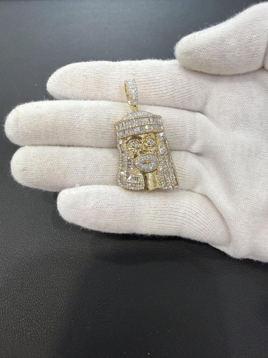 1.50ctw Diamond Jesus Head Baguette Pendant 10K Yellow Gold