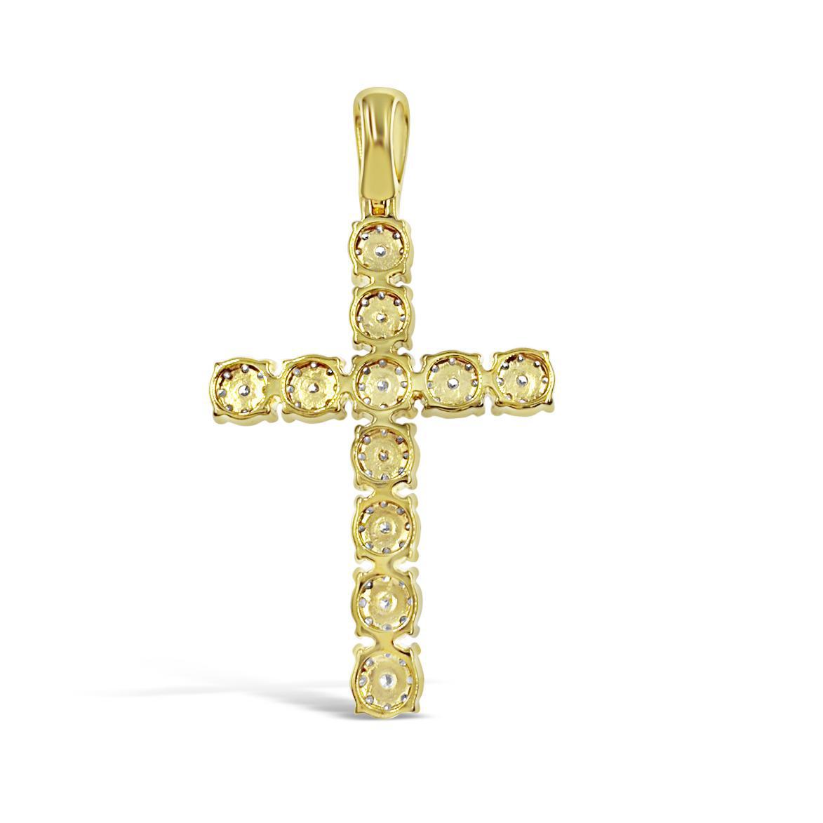 1.50 ctw Diamond Cross Mens Pendant Charm 10k Yellow Gold 1.8 inch