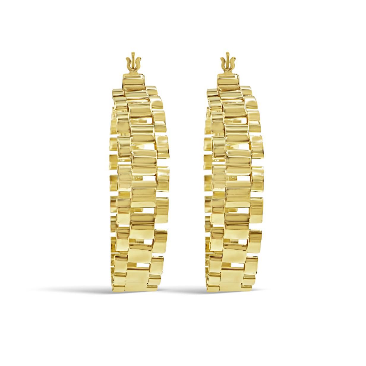 10K Yellow Gold Presidential Style Womens Hoop Earrings