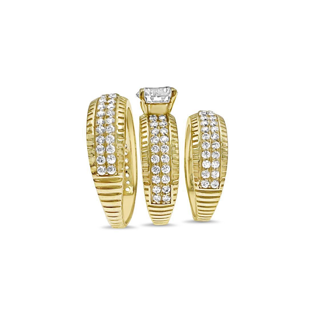 14k Yellow Gold Trio Wedding Ring Band Set His Her Bridal Engagement