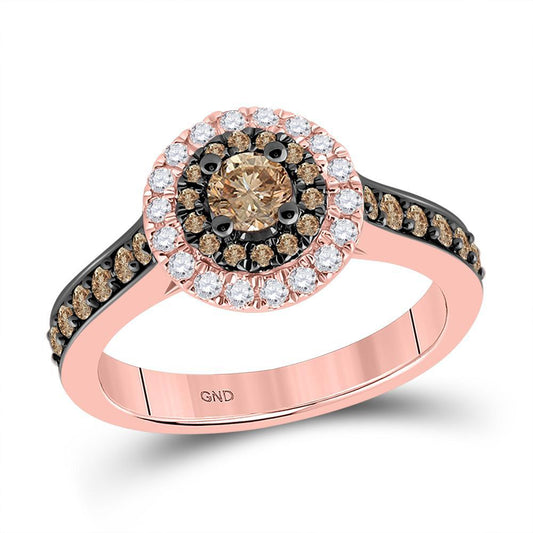0.92ctw Chocolate Diamond Round Cluster Bridal Engagement Ring 14k Rose Gold
