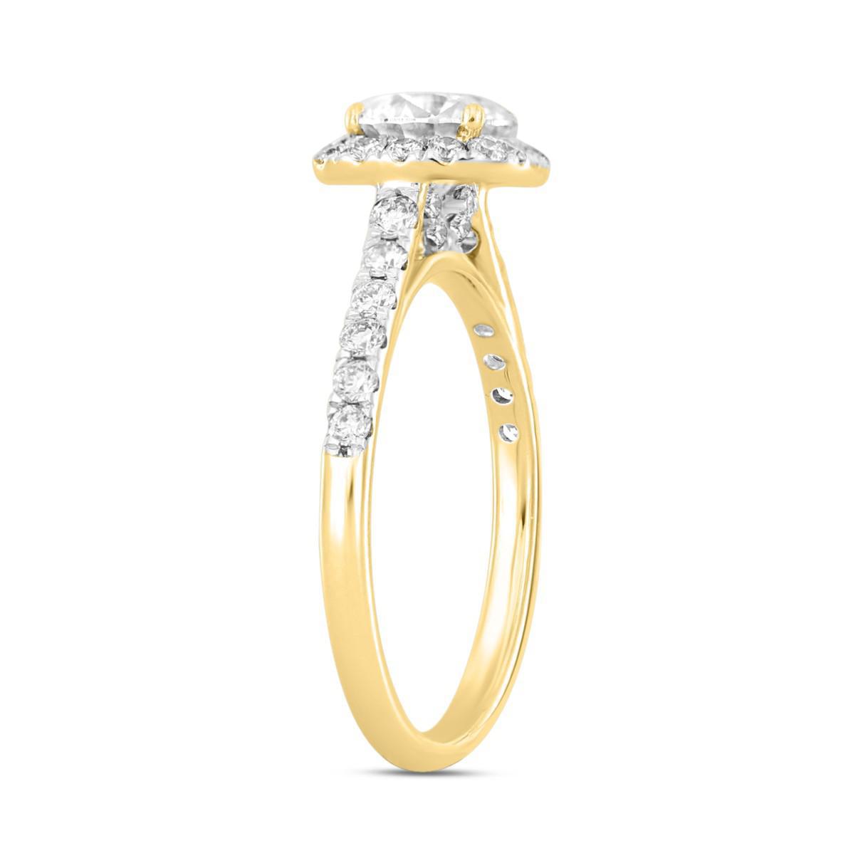 1.50 cttw Lab Grown Round Diamond Halo Cushion Shape Engagement Ring 14k Gold