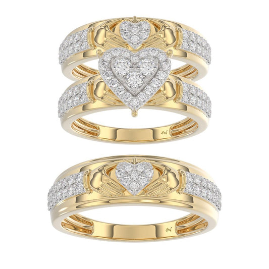 1.00ctw Diamond Wedding His Hers Ring Set 10k Yellow Gold Irish Claddagh