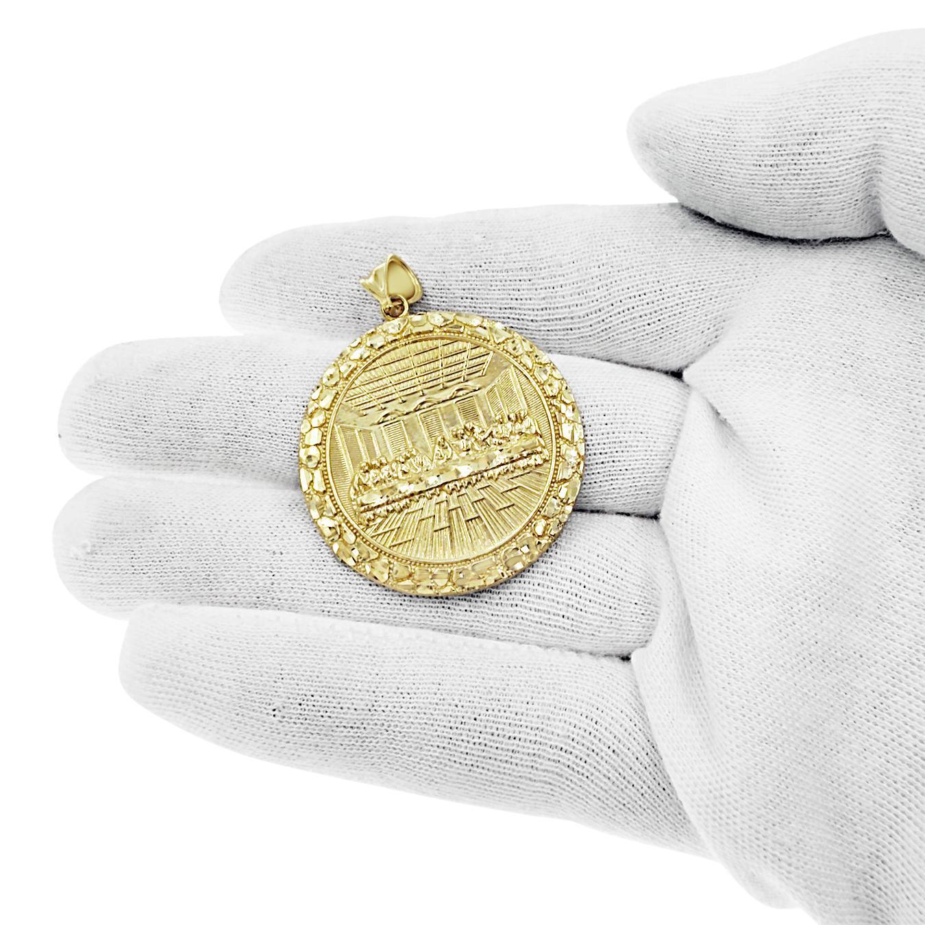 Last Supper Charm Nugget Pendant Medallion Round 10k Yellow Gold