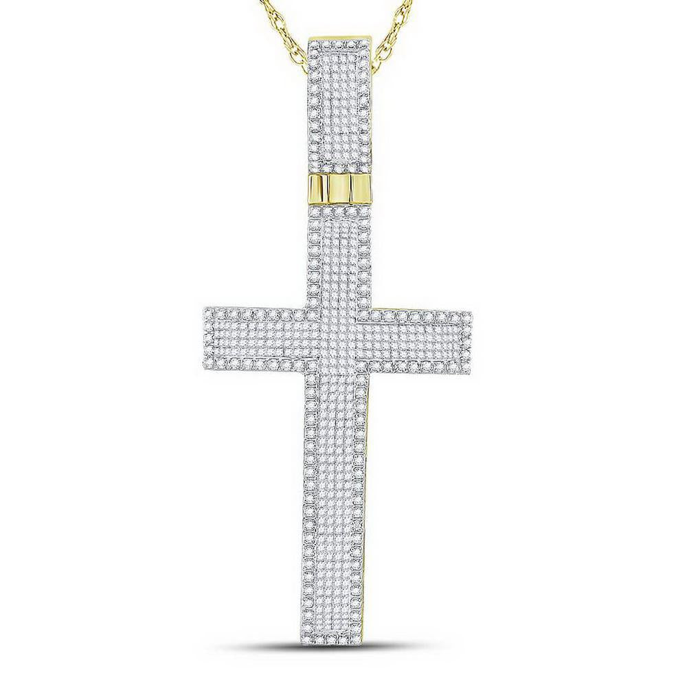 2.50 Cttw Princess Diamond Cross Mens Pendant Charm 10k Yellow Gold