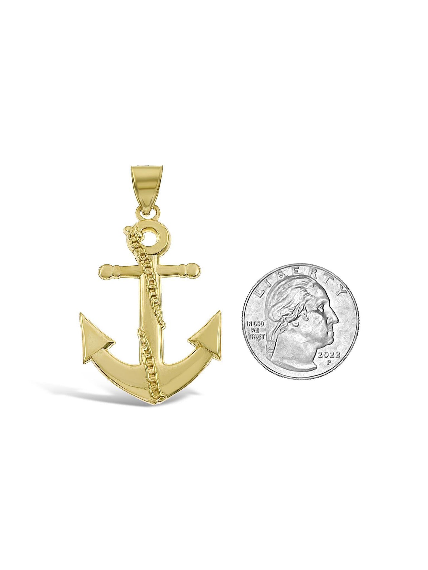 Anchor Charm Pendant Real 10K Yellow Gold 2.5"