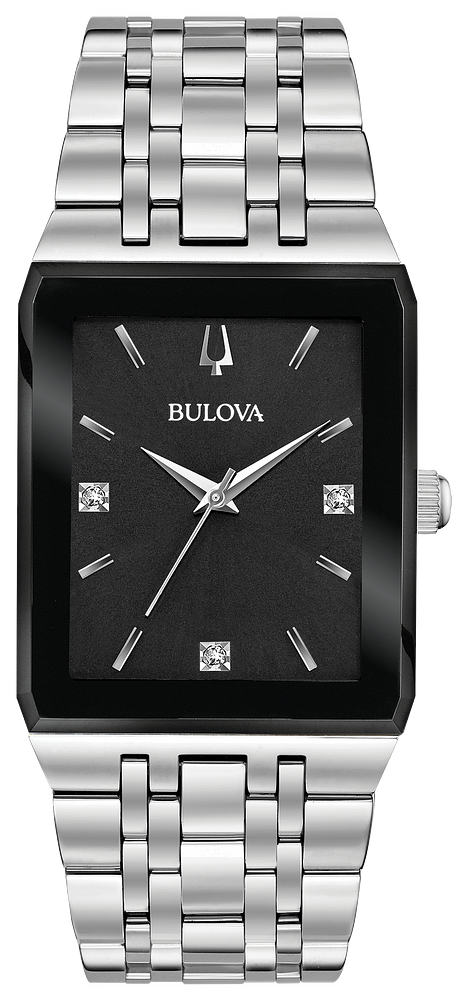 Bulova Quadra Diamonds Black Dial Mens Watch 96D145