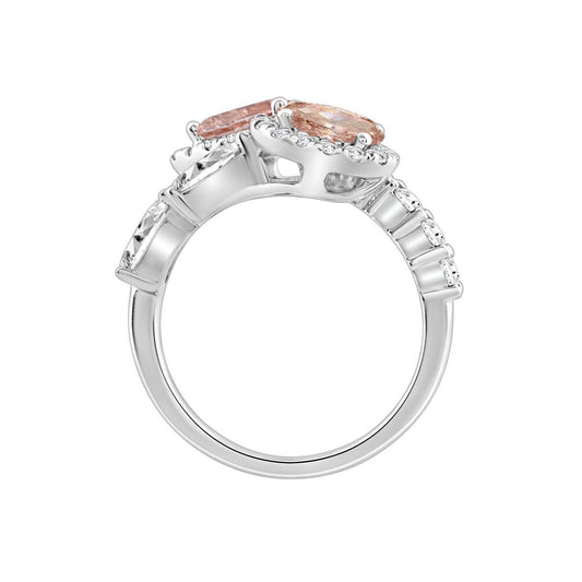 2.25ctw Pink Lab Diamond Oval Pear Bypass Halo Ring 14K White Gold