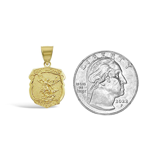 10K Yellow Gold Saint Michael Archangel Protect Us Pendant