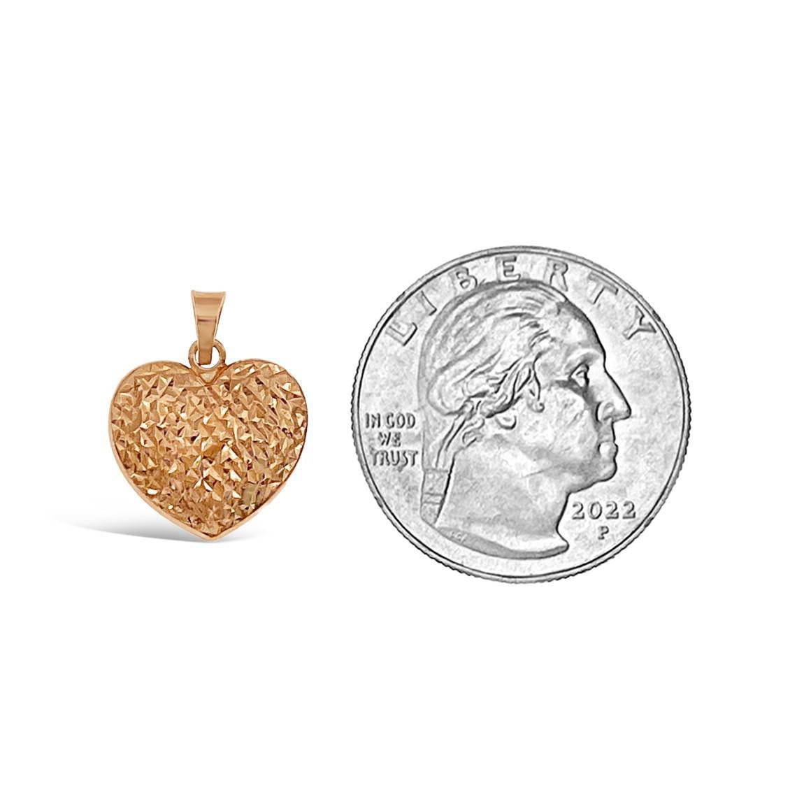 14k Rose Gold Heart Pendant Charm Diamond Cut 0.7 inch