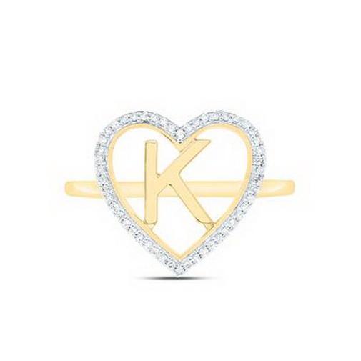 Diamond Initial K Heart Ring 10K Yellow Gold Womens