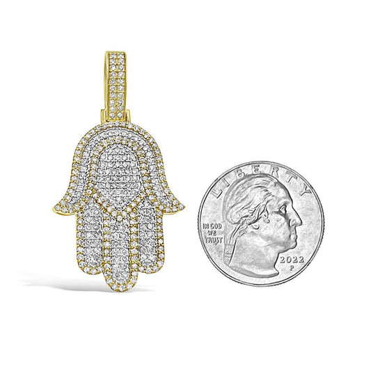 1.85ctw Diamond Hamsa Hand Pendant 10K Yellow Gold