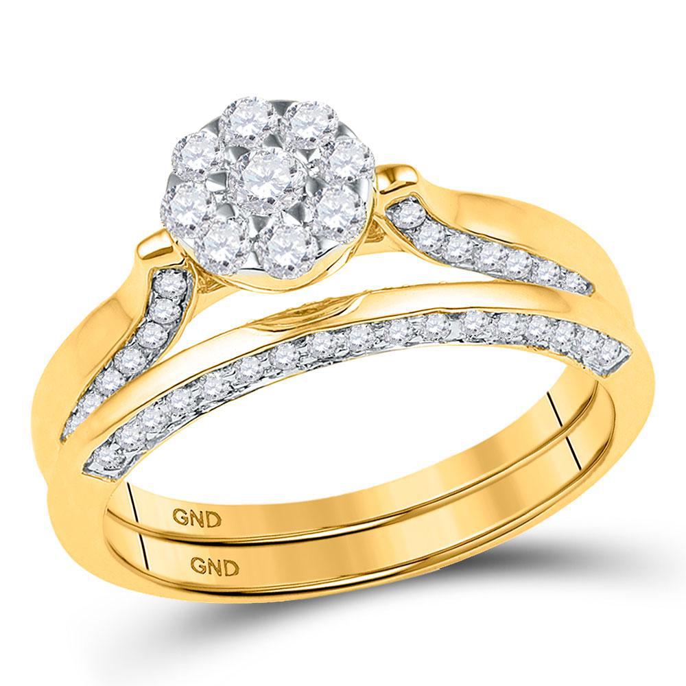0.63ctw Diamond Round Cluster Bridal Engagement Wedding Ring Set 10k Yellow Gold