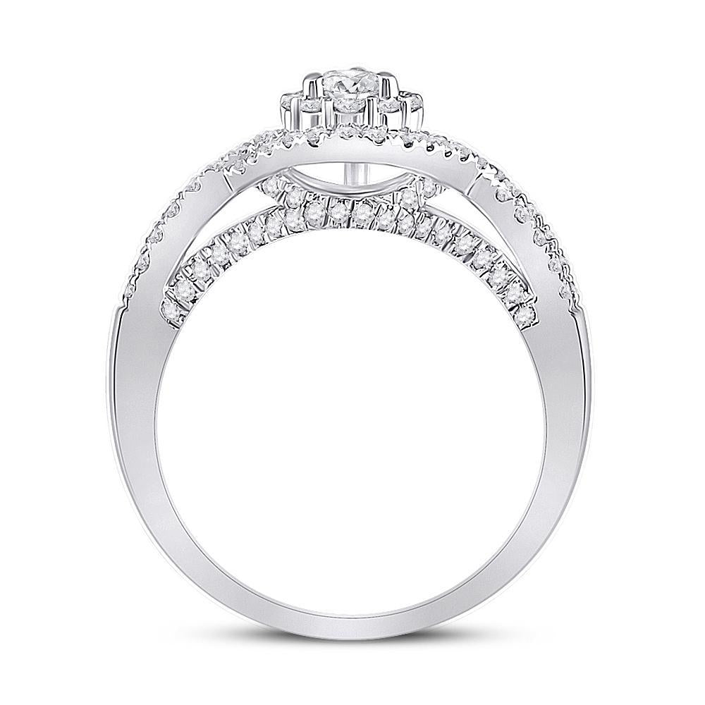 1 Cttw Diamond Pear Halo Bridal Engagement Ring 14k White Gold
