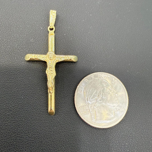 Cross Crucifix Pendant Charm 925 Sterling Silver Gold Plated 2.3"