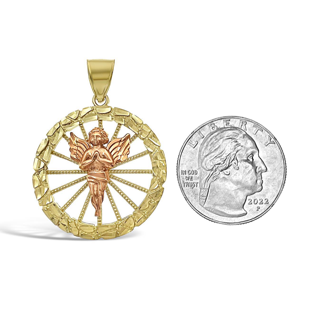 Praying Angel Nugget Pendant Charm 10k Yellow Rose Gold 1.5 inch