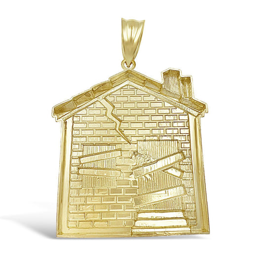 Trap House Pendant Charm 10k Yellow Gold 1 inch