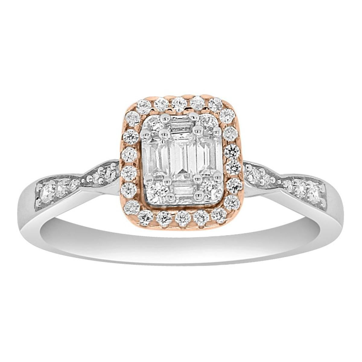 0.33cttw Baguette Diamond Cushion Shape Engagement Ring 10k White Rose Gold