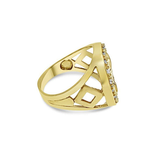 10K Yellow Gold Egyptian Queen Nefertiti Ankh Mens Signet Ring Round