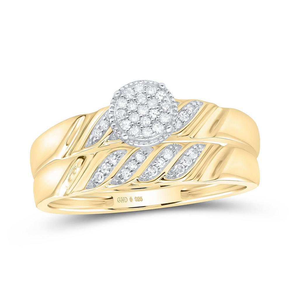 Diamond Cluster Matching His Hers Wedding Set Sterling 925 Silver Gold Tone