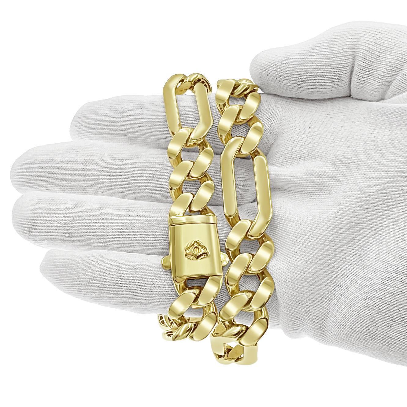Figaro Link Chain Mens Necklace 10mm Real 10k Yellow Gold 24"