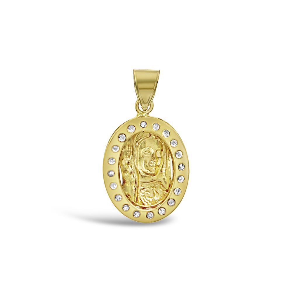 14k Gold Virgin Mary Oval Pendant Religious Charm