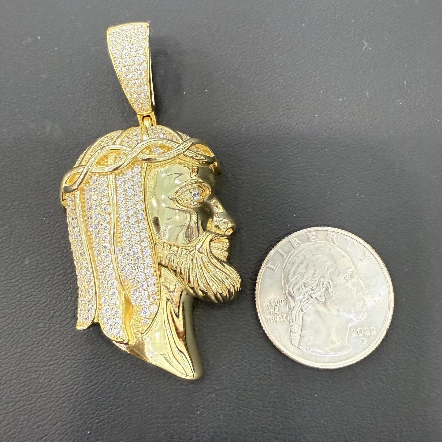 2.5" Jesus Head Face Pendant Gold Plated 925 Sterling Silver