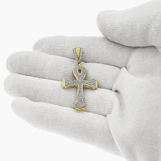 0.35 cttw Round Diamond Egyptian Cross Pendant 10k Yellow Gold