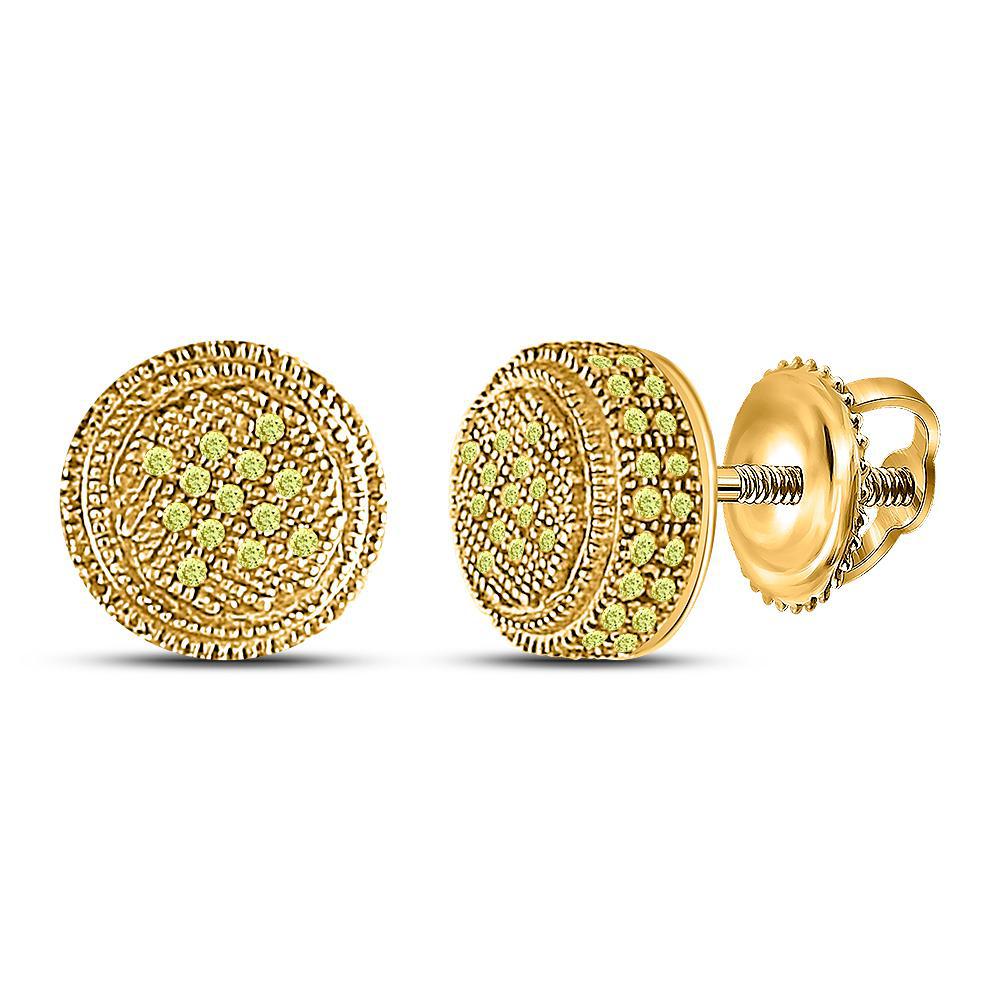 0.25cttw Colored Yellow Diamond Round Mens Stud Earrings 925 Sterling Silver