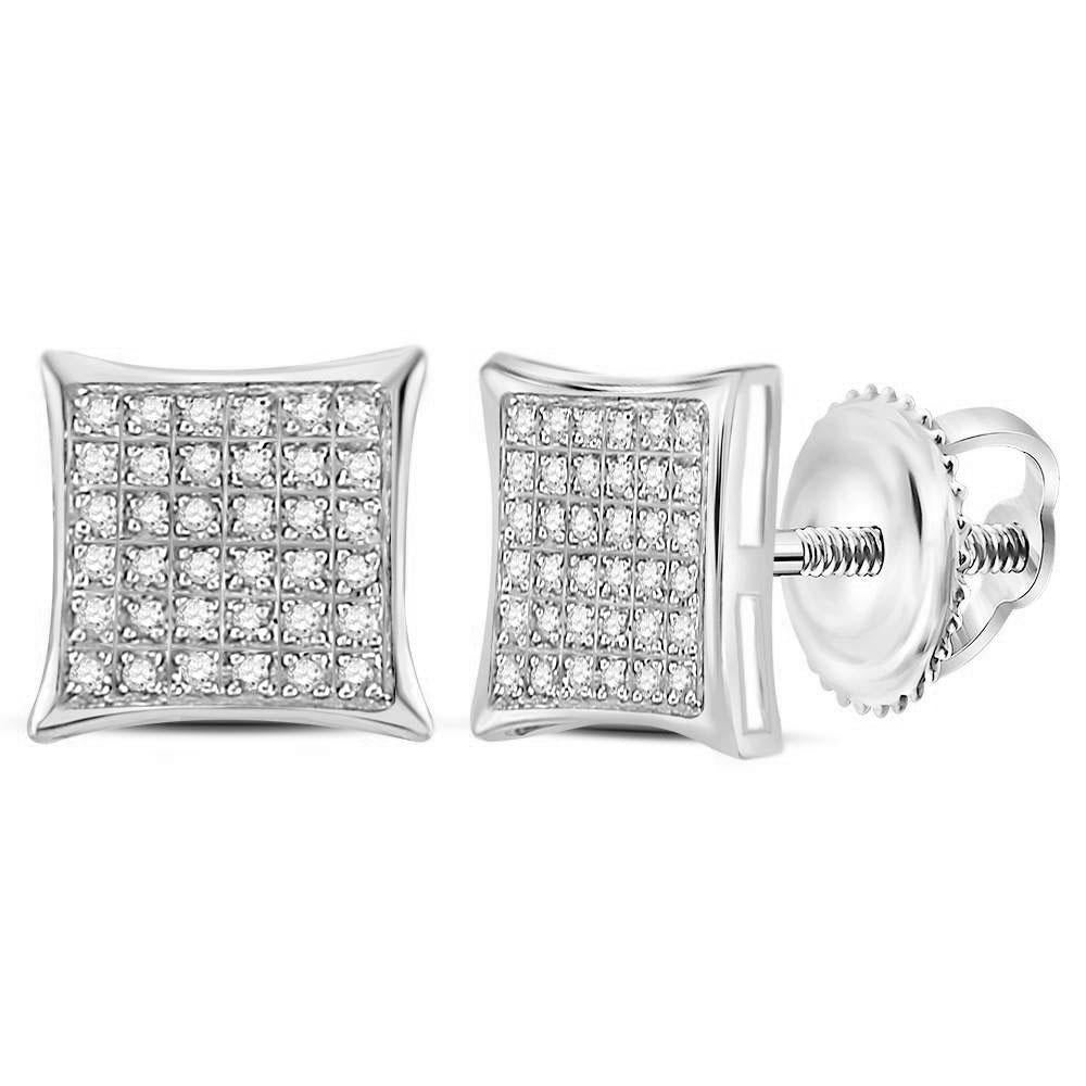 0.25 cttw Diamond Square Mens Stud Earrings 10k White Gold Screw Back