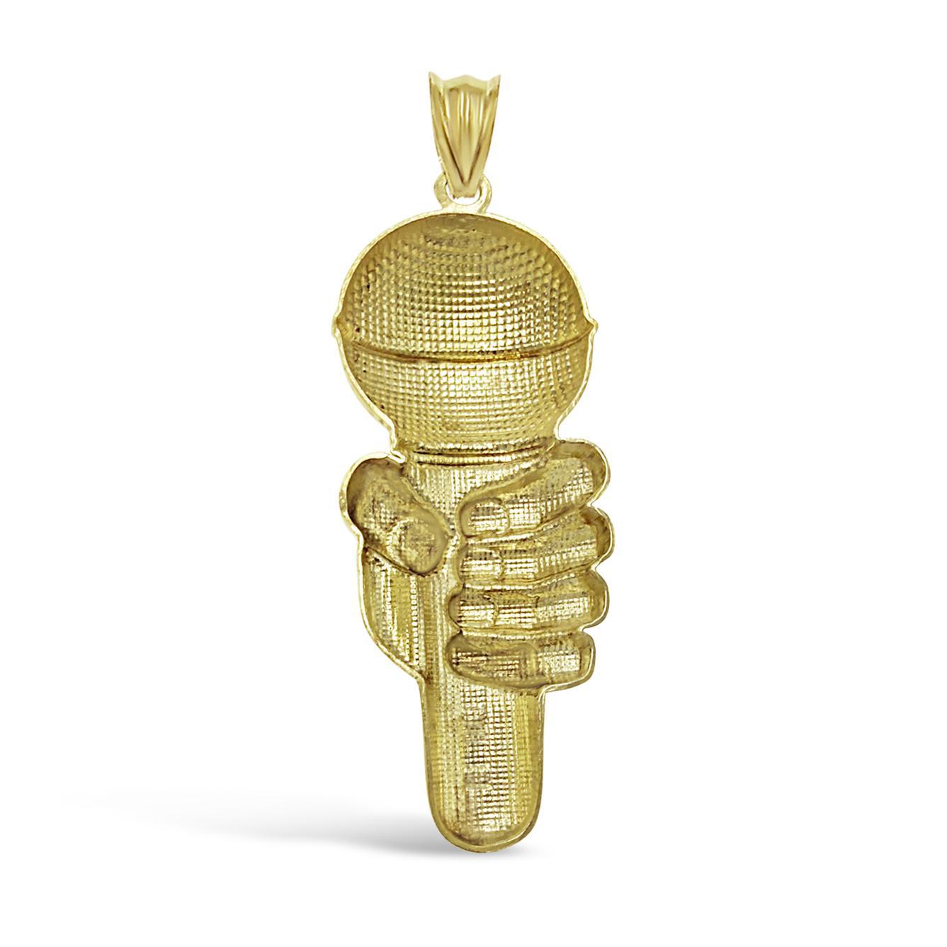 2.8" Real 10k Yellow Gold Microphone Pendant Hand Holding Mic Mens Charm