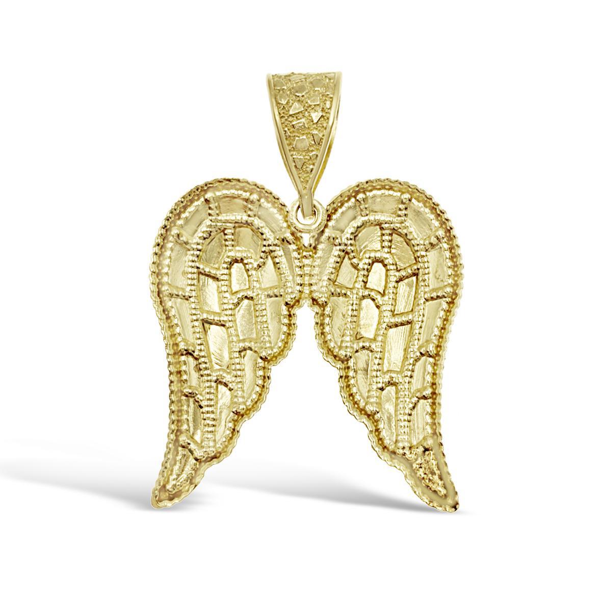 Wings Pendant Mens Charm 10k Yellow Gold Diamond Cut 1.7 inch