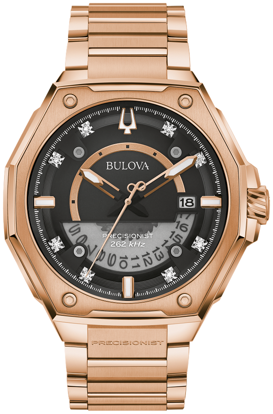 Bulova Precisionist Series X Rose Gold Tone Diamond Mens Watch 97D129
