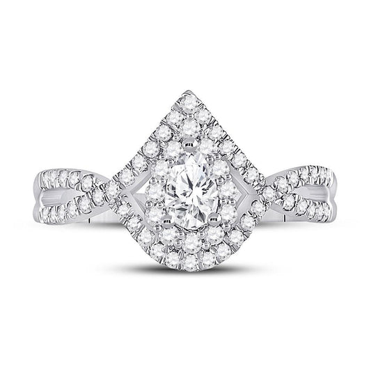 1 Cttw Diamond Pear Halo Bridal Engagement Ring 14k White Gold