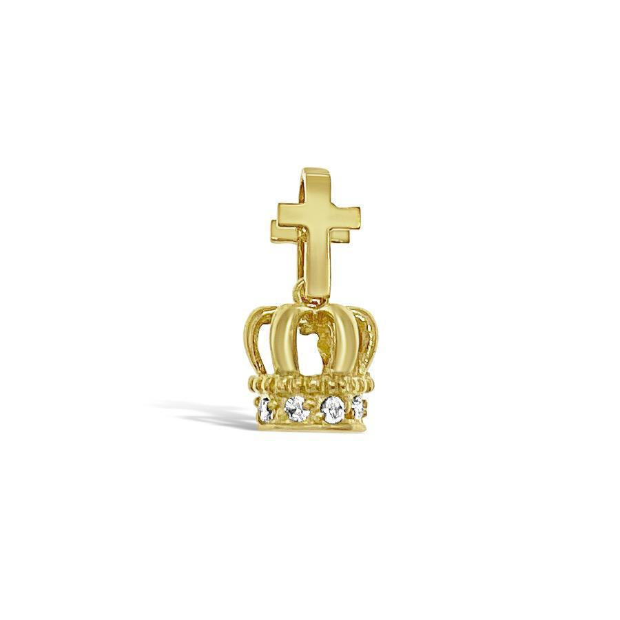 Crown Cross Pendant 3D Charm 10k Yellow Gold CZ 0.7 inch