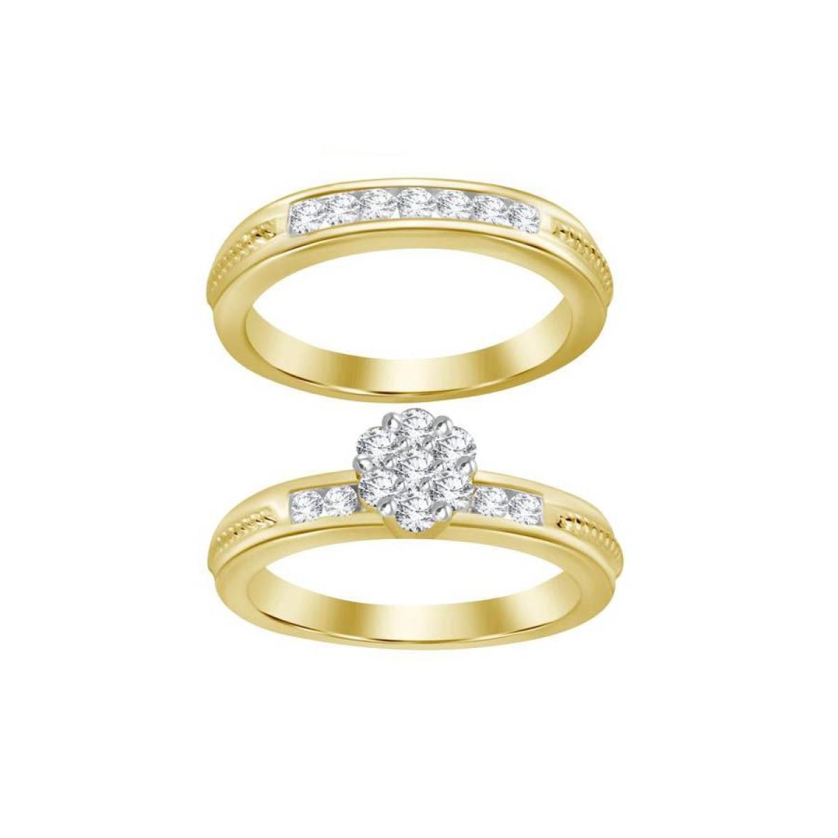1 Cttw Diamond Round Cluster Engagement Wedding Ring Bridal Set 10k Yellow Gold