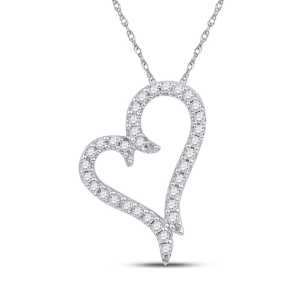 10K White Gold 0.20 CTW Diamond Heart Pendant Open Curved Design Charm