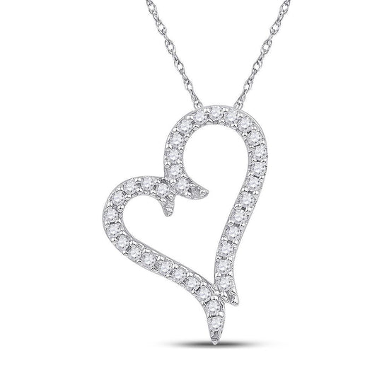 10K White Gold 0.20 CTW Diamond Heart Pendant Open Curved Design Charm