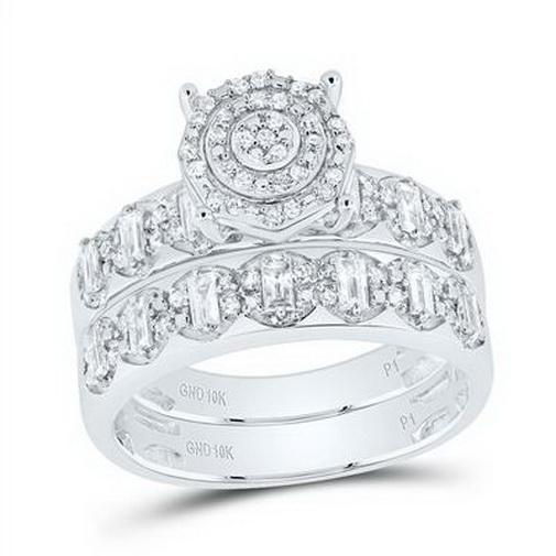 1 ctw Baguette Diamond Trio Wedding His Hers Set Band Ring 10k White Gold